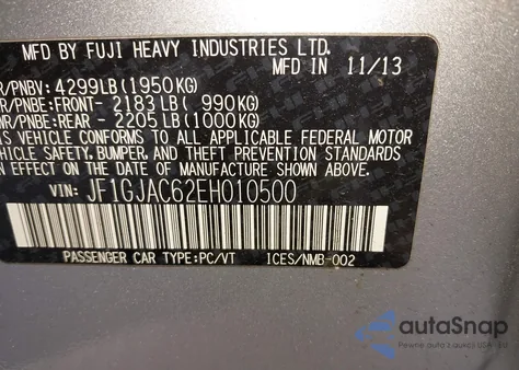 2014 Subaru Impreza 2.0I Premium from USA, damaged, VIN JF1GJAC62EH010500